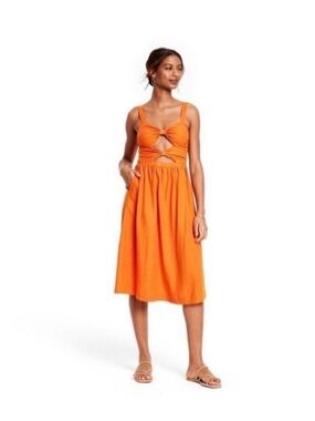 Orange Cutout Midi Dress - Sleeveless Summer Style